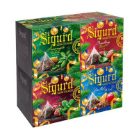 Чайный набор НОВЫЙ ГОД SIGURD (Лимонный мирт, Малина-мята, Клубника-базилик, Глинтвейн) 2гр*15пир*4пач